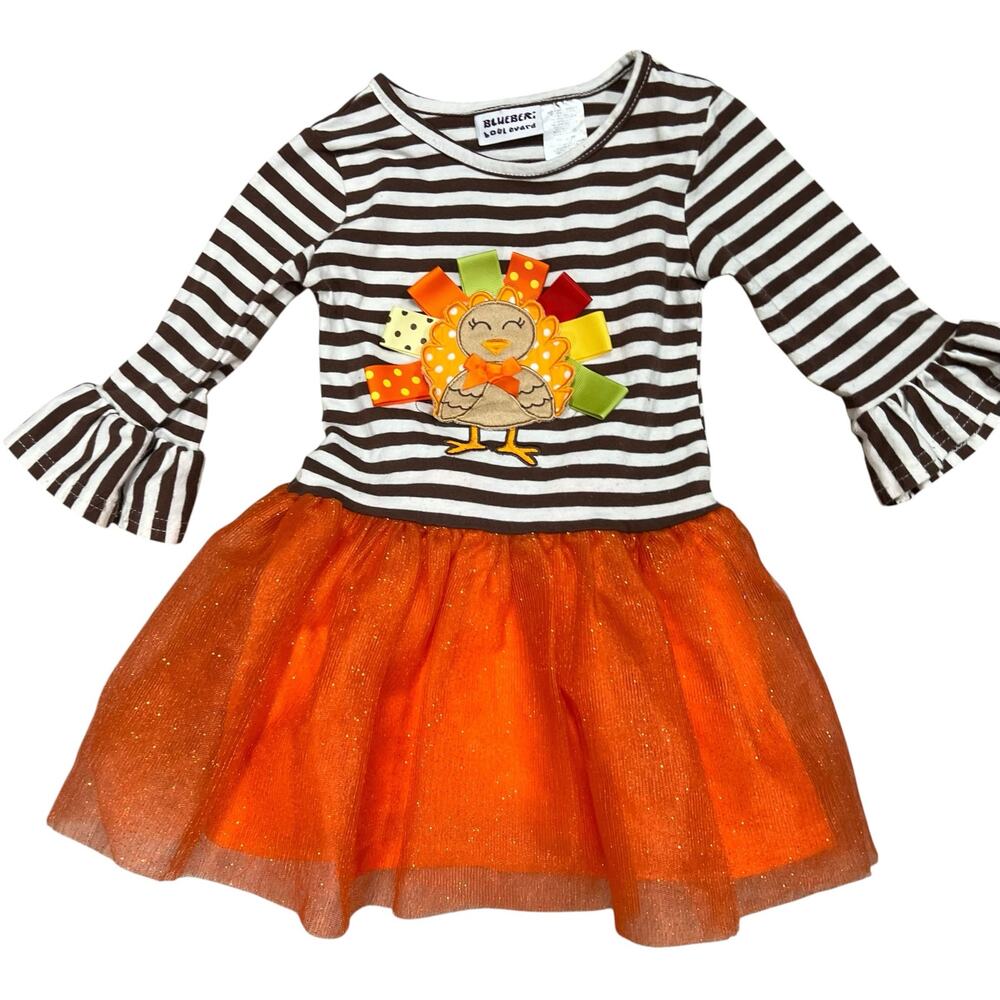 Blueberi Boulevard Thanksgiving tulle glitter skirt turkey dress toddler SZ 3T